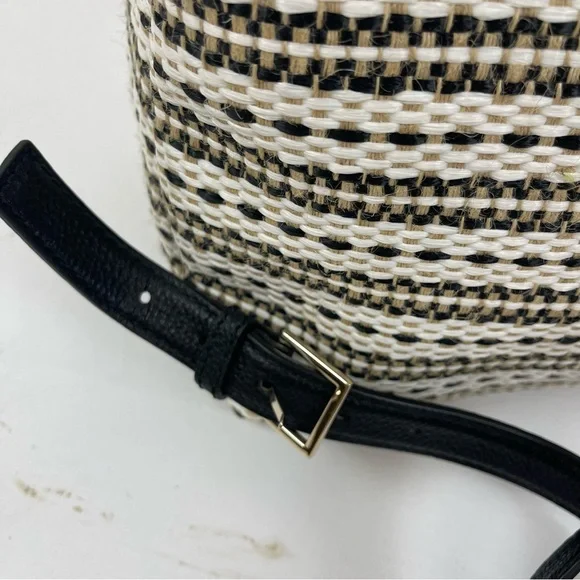 Kate Spade New York Black Leather & Woven Straw Backpack Purse - Picture 12 of 13